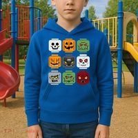 Halloween Building Brick Head Pumpkin Ghost Zombie Friends Kids Hoodie thumb 2