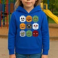 Halloween Building Brick Head Pumpkin Ghost Zombie Friends Kids Hoodie thumb 3