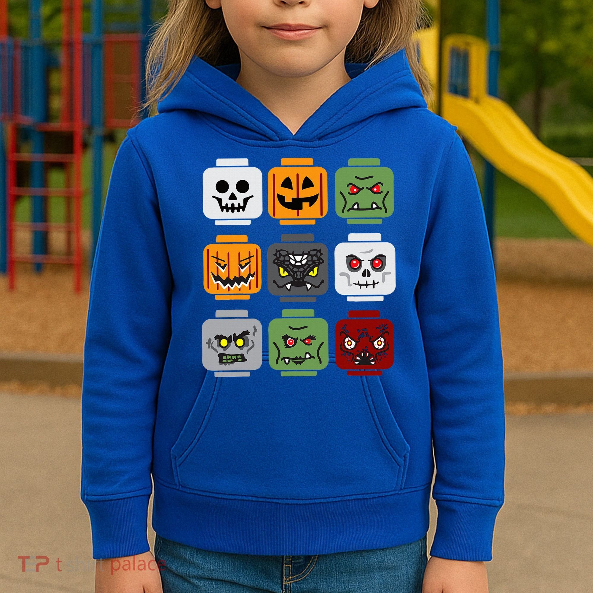 Halloween Building Brick Head Pumpkin Ghost Zombie Friends Kids Hoodie