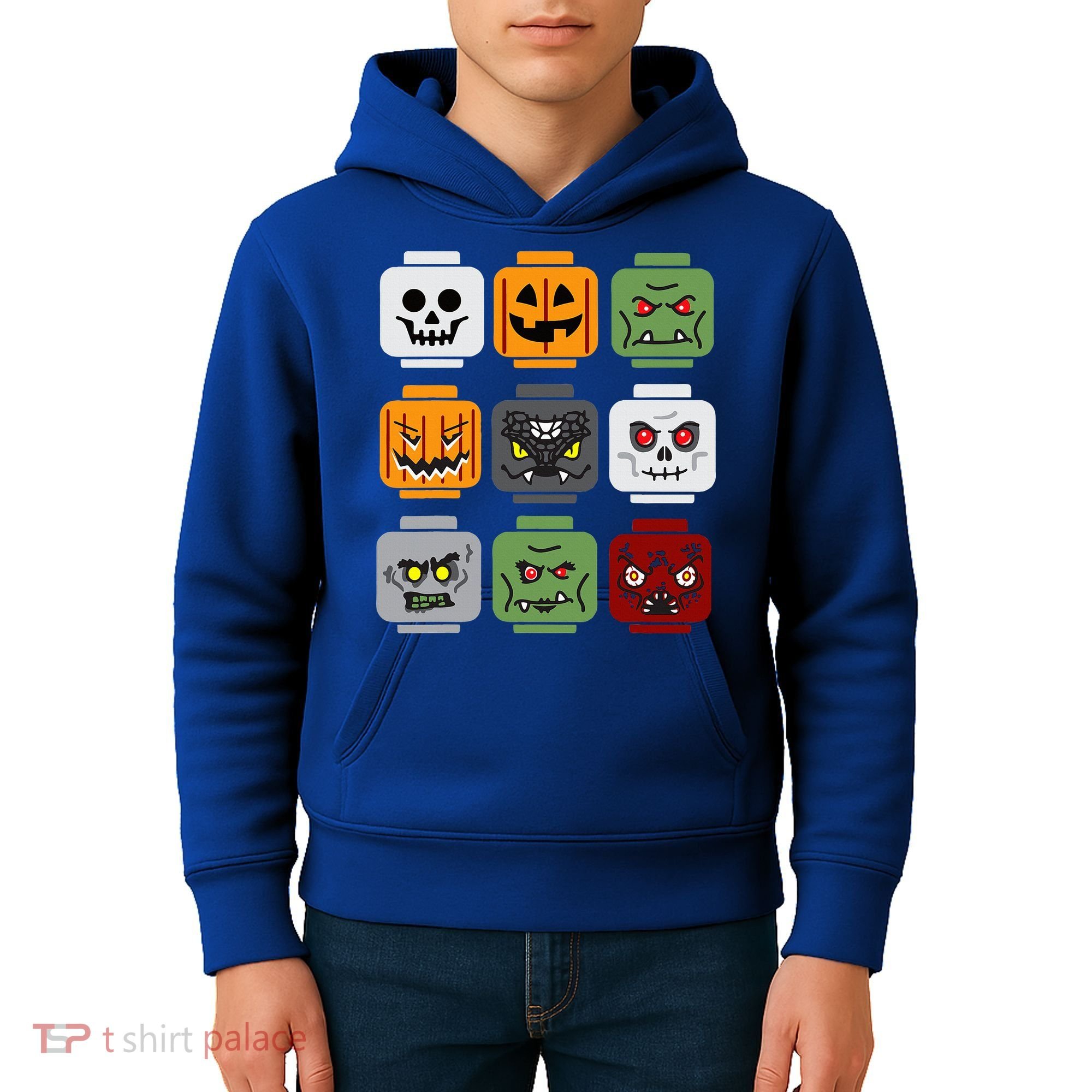 Halloween Building Brick Head Pumpkin Ghost Zombie Friends Kids Hoodie