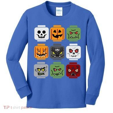 Halloween Building Brick Head Pumpkin Ghost Zombie Friends Kids Long Sleeve Shirt