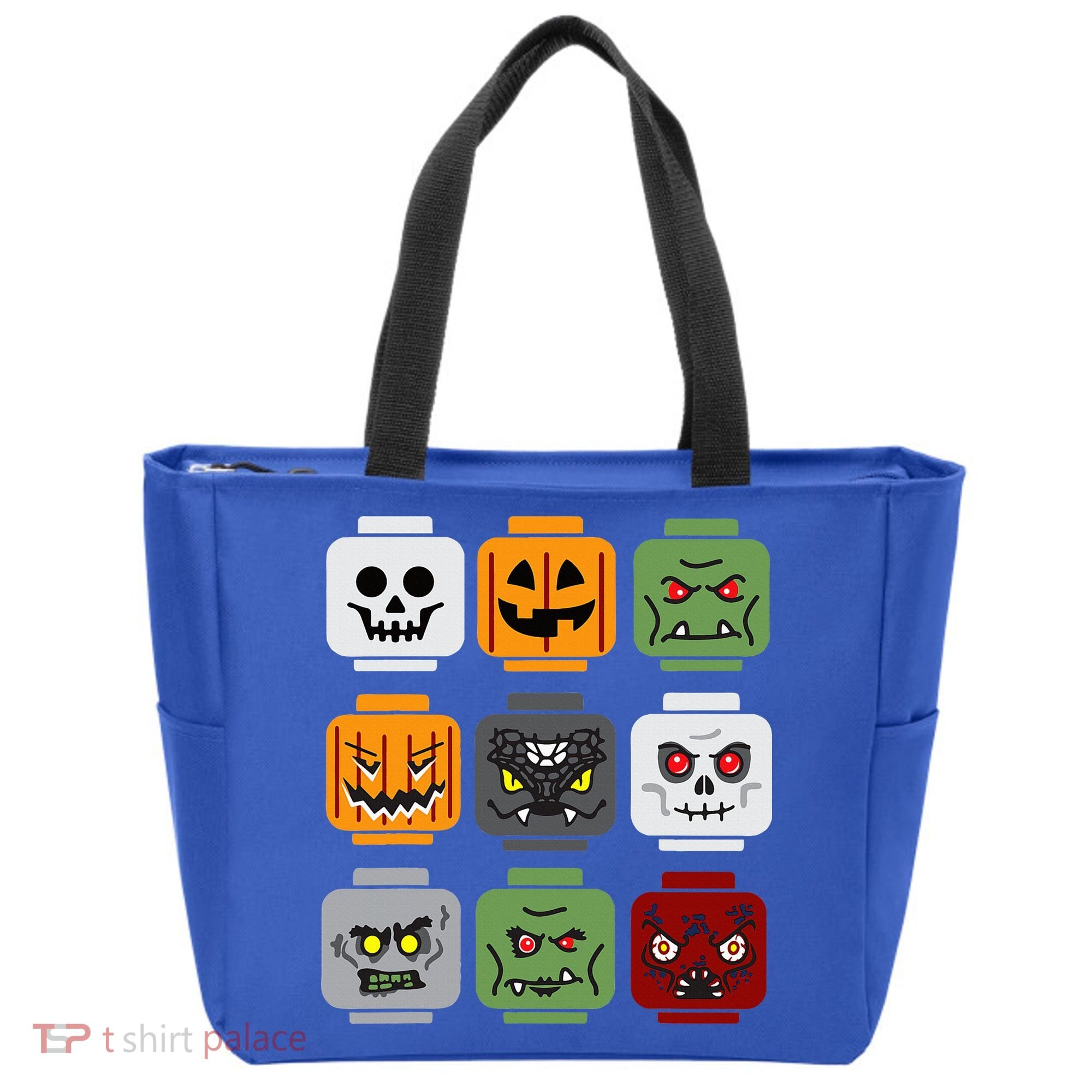 Halloween Building Brick Head Pumpkin Ghost Zombie Friends Tote Bag