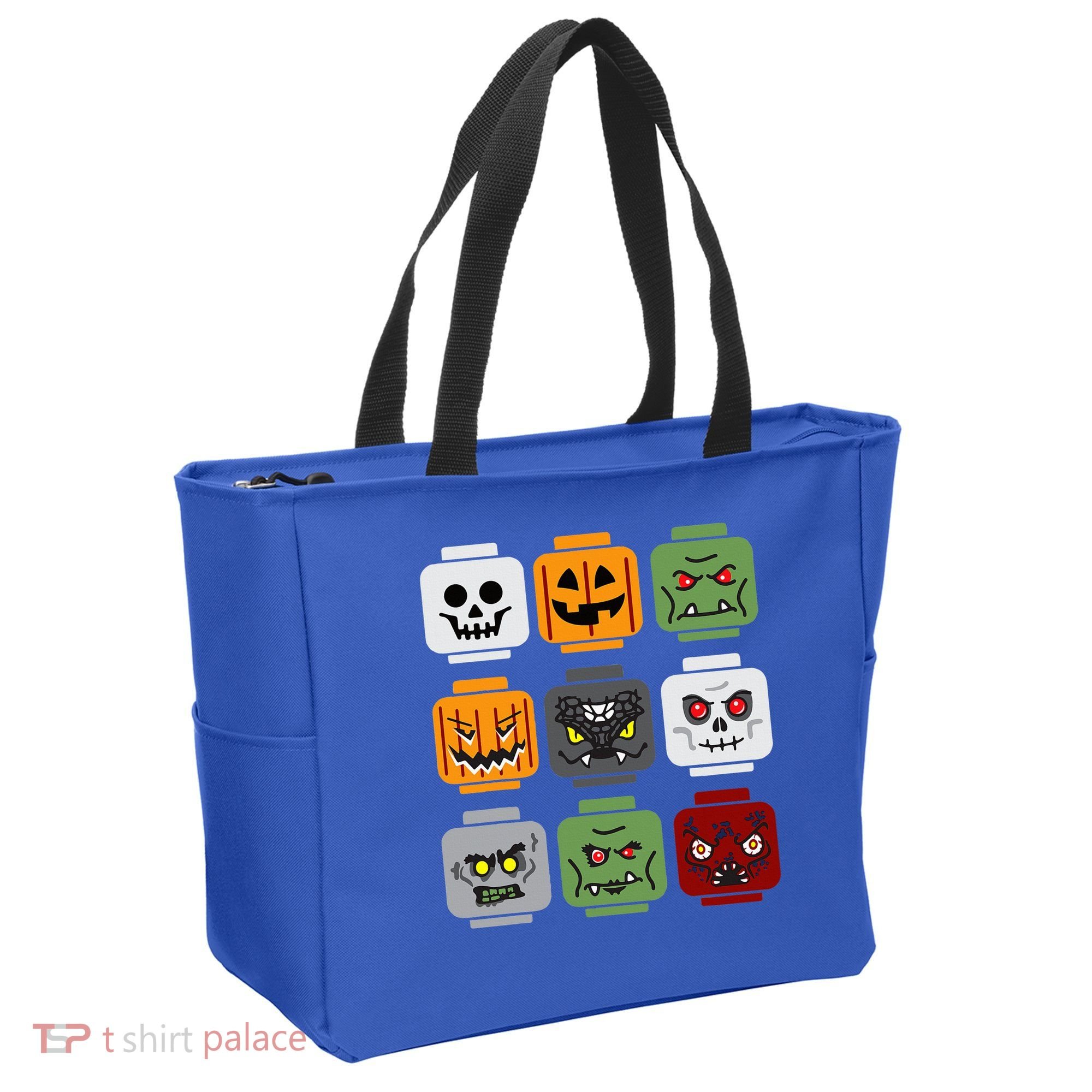 Halloween Building Brick Head Pumpkin Ghost Zombie Friends Tote Bag