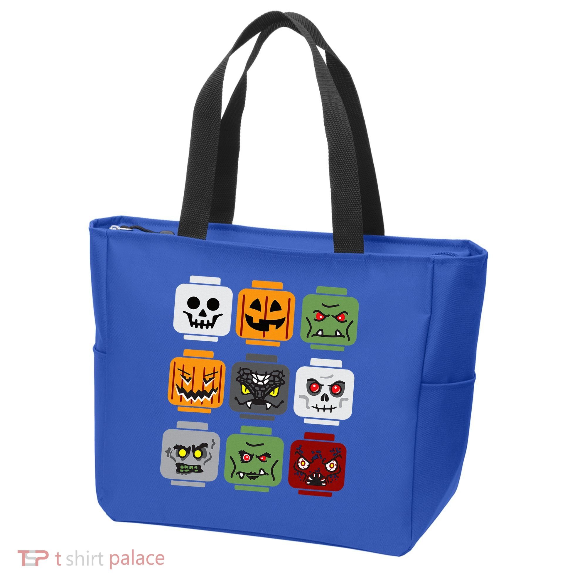 Halloween Building Brick Head Pumpkin Ghost Zombie Friends Tote Bag