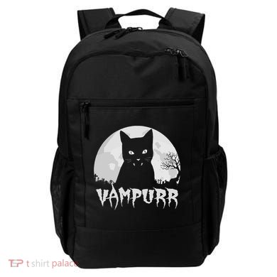 Halloween Black Cat Vampire With Full Moon Vampurr Pun Backpack