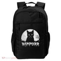 Halloween Black Cat Vampire With Full Moon Vampurr Pun Backpack thumb 0