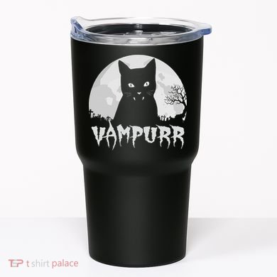 Halloween Black Cat Vampire With Full Moon Vampurr Pun Tumbler