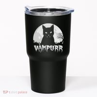 Halloween Black Cat Vampire With Full Moon Vampurr Pun Tumbler thumb 0