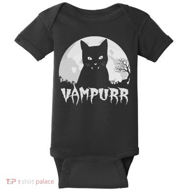 Halloween Black Cat Vampire With Full Moon Vampurr Pun Baby Bodysuit