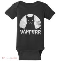 Halloween Black Cat Vampire With Full Moon Vampurr Pun Baby Bodysuit thumb 0