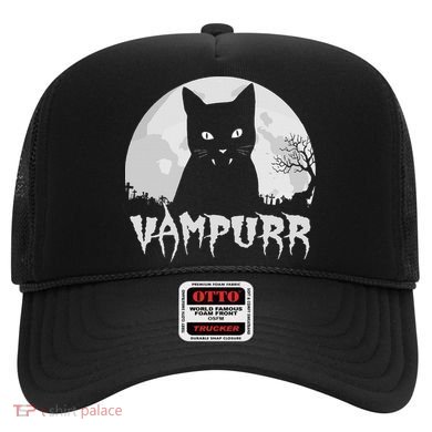 Halloween Black Cat Vampire With Full Moon Vampurr Pun Hat