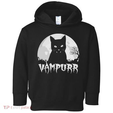 Halloween Black Cat Vampire With Full Moon Vampurr Pun Toddler Hoodie