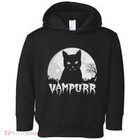 Halloween Black Cat Vampire With Full Moon Vampurr Pun Toddler Hoodie thumb 0