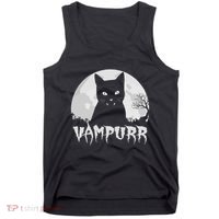 Halloween Black Cat Vampire With Full Moon Vampurr Pun Tank Top thumb 0