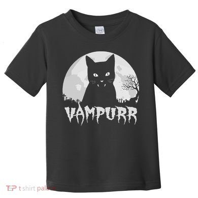 Halloween Black Cat Vampire With Full Moon Vampurr Pun Toddler T-Shirt