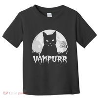 Halloween Black Cat Vampire With Full Moon Vampurr Pun Toddler T-Shirt thumb 0