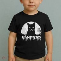 Halloween Black Cat Vampire With Full Moon Vampurr Pun Toddler T-Shirt thumb 2