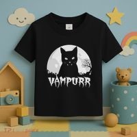Halloween Black Cat Vampire With Full Moon Vampurr Pun Toddler T-Shirt thumb 3