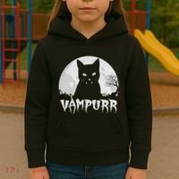 Halloween Black Cat Vampire With Full Moon Vampurr Pun Kids Hoodie thumb 3