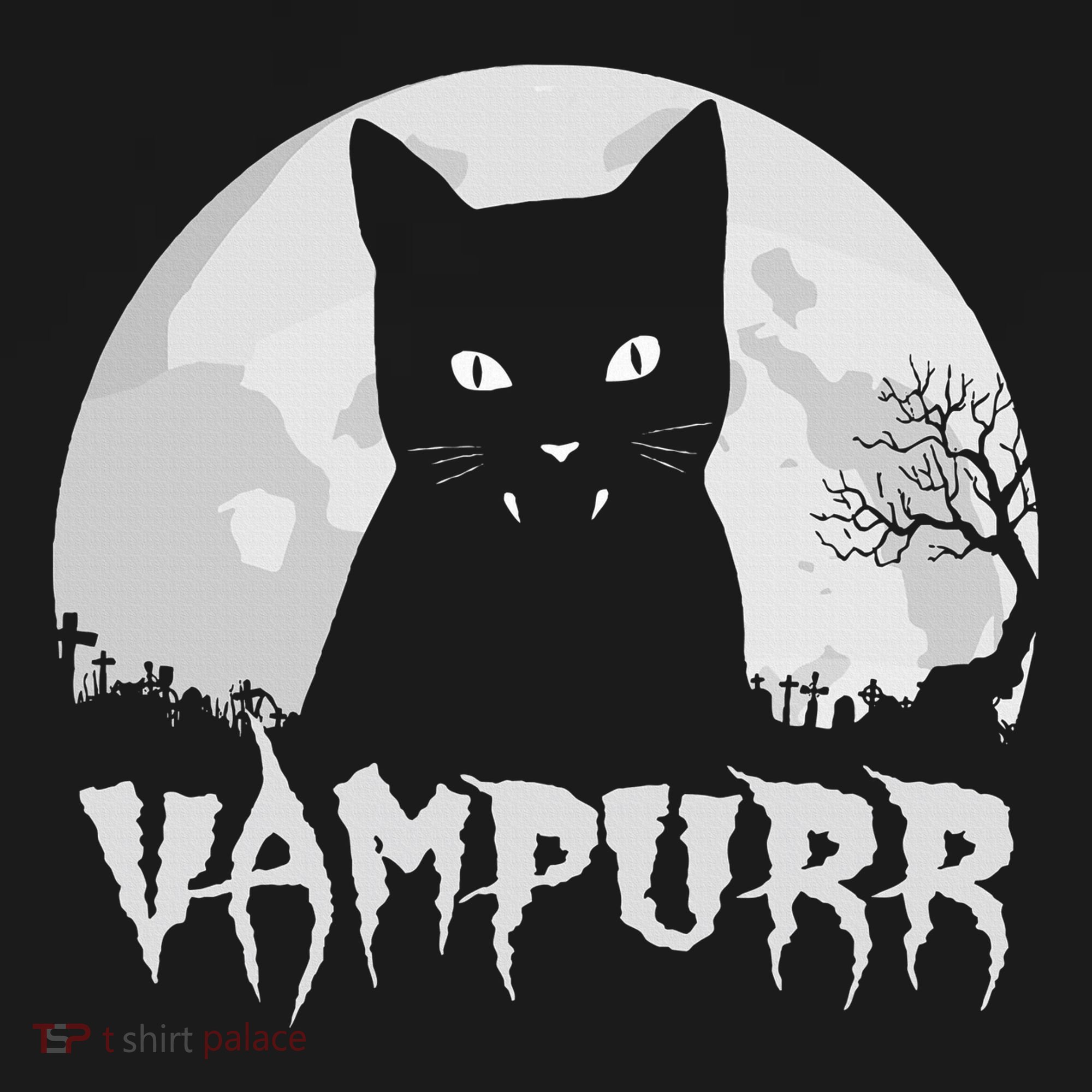 Halloween Black Cat Vampire With Full Moon Vampurr Pun Kids Long Sleeve Shirt