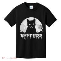 Halloween Black Cat Vampire With Full Moon Vampurr Pun Kids T-Shirt thumb 0