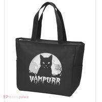 Halloween Black Cat Vampire With Full Moon Vampurr Pun Tote Bag thumb 3