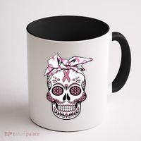 Halloween Breast Cancer Awareness Ribbon Skull Skeleton Coffee Mug thumb 1