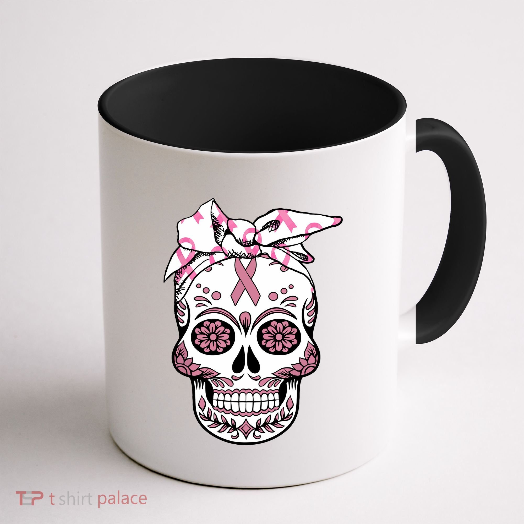 Halloween Breast Cancer Awareness Ribbon Skull Skeleton Coffee Mug