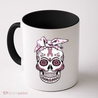 Halloween Breast Cancer Awareness Ribbon Skull Skeleton Coffee Mug thumb 0