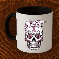 Halloween Breast Cancer Awareness Ribbon Skull Skeleton Coffee Mug thumb 2