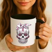 Halloween Breast Cancer Awareness Ribbon Skull Skeleton Coffee Mug thumb 3