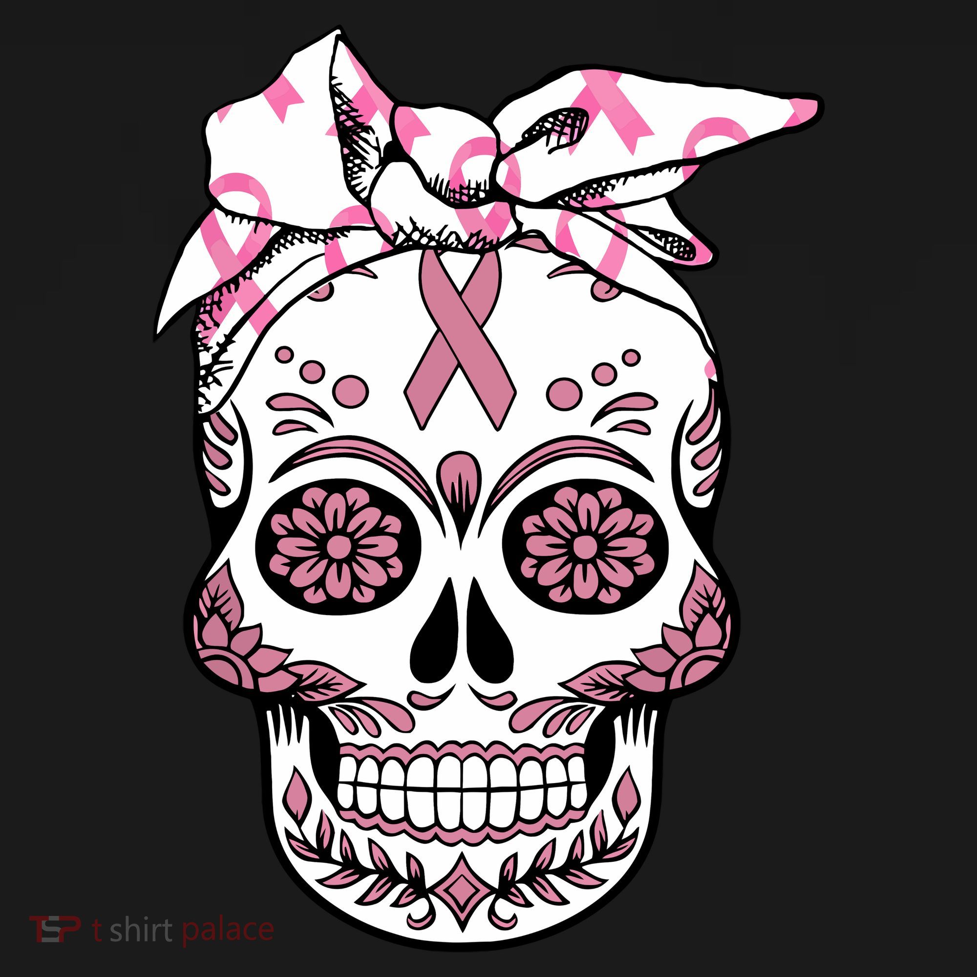 Halloween Breast Cancer Awareness Ribbon Skull Skeleton Polo