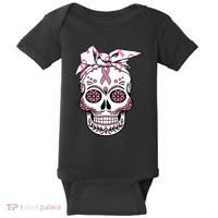 Halloween Breast Cancer Awareness Ribbon Skull Skeleton Baby Bodysuit thumb 0
