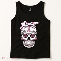 Halloween Breast Cancer Awareness Ribbon Skull Skeleton Tank Top thumb 2