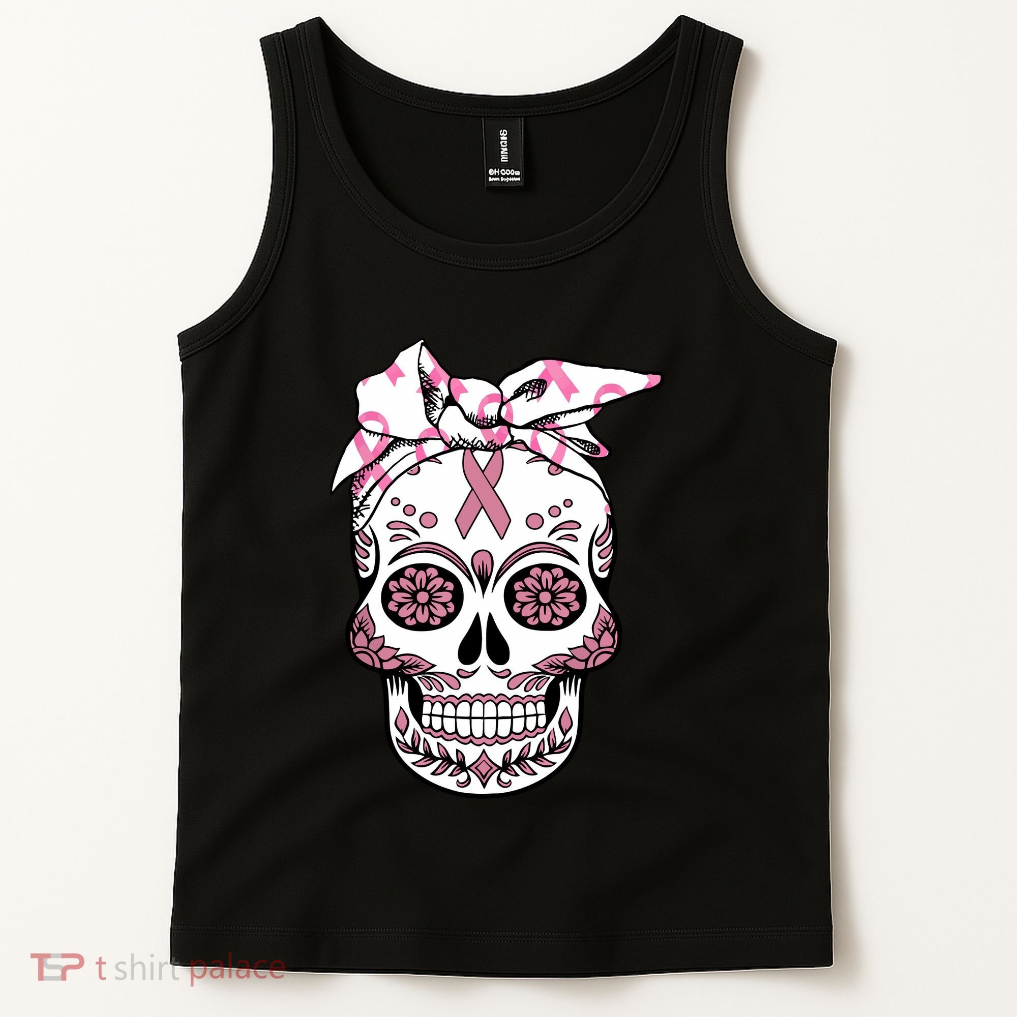 Halloween Breast Cancer Awareness Ribbon Skull Skeleton Tank Top
