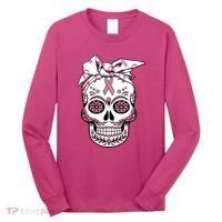 Halloween Breast Cancer Awareness Ribbon Skull Skeleton Long Sleeve Shirt thumb 0