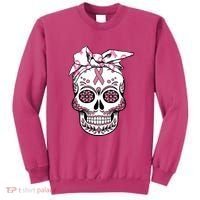 Halloween Breast Cancer Awareness Ribbon Skull Skeleton Sweatshirt thumb 0