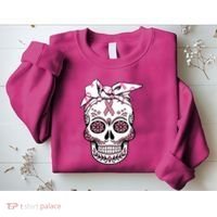 Halloween Breast Cancer Awareness Ribbon Skull Skeleton Sweatshirt thumb 2