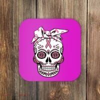 Halloween Breast Cancer Awareness Ribbon Skull Skeleton Coaster thumb 0