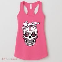 Halloween Breast Cancer Awareness Ribbon Skull Skeleton Women's Tank Top thumb 0