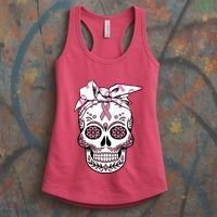 Halloween Breast Cancer Awareness Ribbon Skull Skeleton Women's Tank Top thumb 3