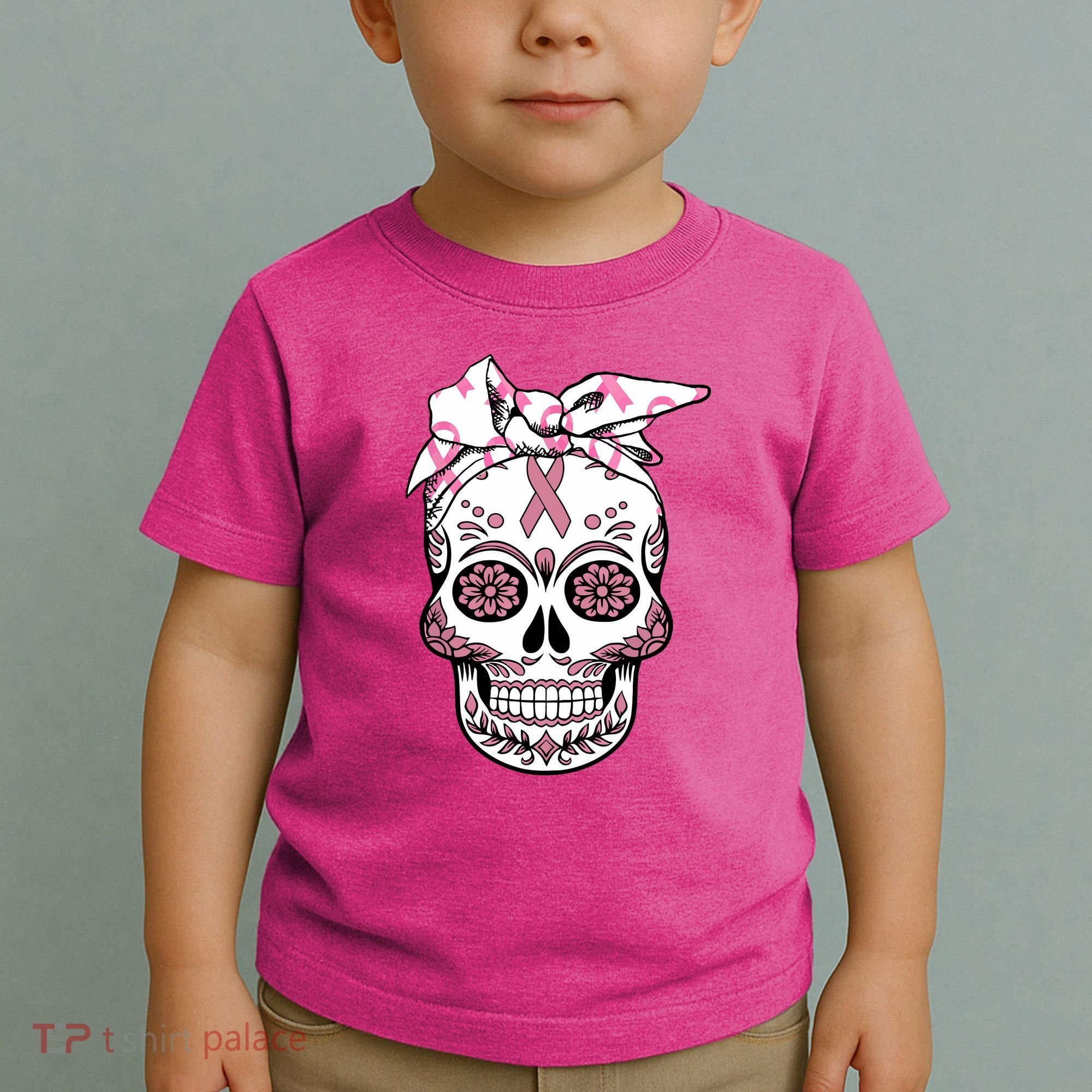 Halloween Breast Cancer Awareness Ribbon Skull Skeleton Toddler T-Shirt