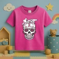 Halloween Breast Cancer Awareness Ribbon Skull Skeleton Toddler T-Shirt thumb 3