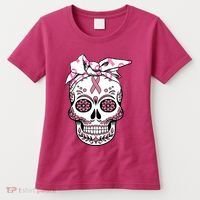 Halloween Breast Cancer Awareness Ribbon Skull Skeleton Women's T-Shirt thumb 0