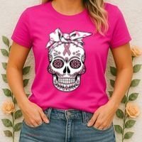 Halloween Breast Cancer Awareness Ribbon Skull Skeleton Women's T-Shirt thumb 2