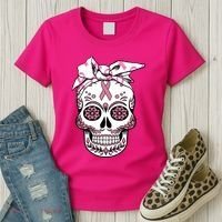 Halloween Breast Cancer Awareness Ribbon Skull Skeleton Women's T-Shirt thumb 3