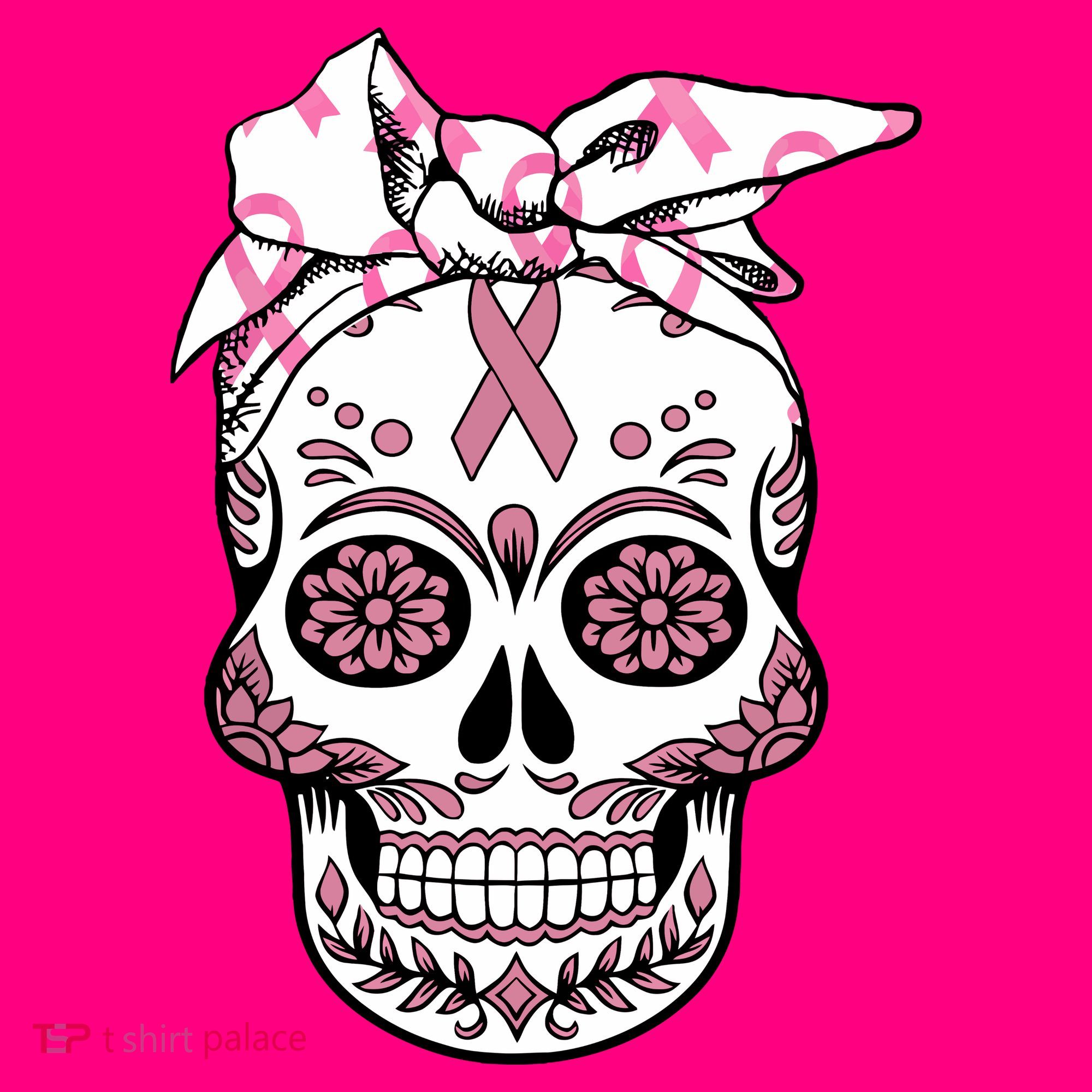 Halloween Breast Cancer Awareness Ribbon Skull Skeleton Women's T-Shirt