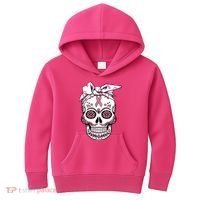Halloween Breast Cancer Awareness Ribbon Skull Skeleton Kids Hoodie thumb 0