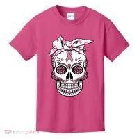 Halloween Breast Cancer Awareness Ribbon Skull Skeleton Kids T-Shirt thumb 0