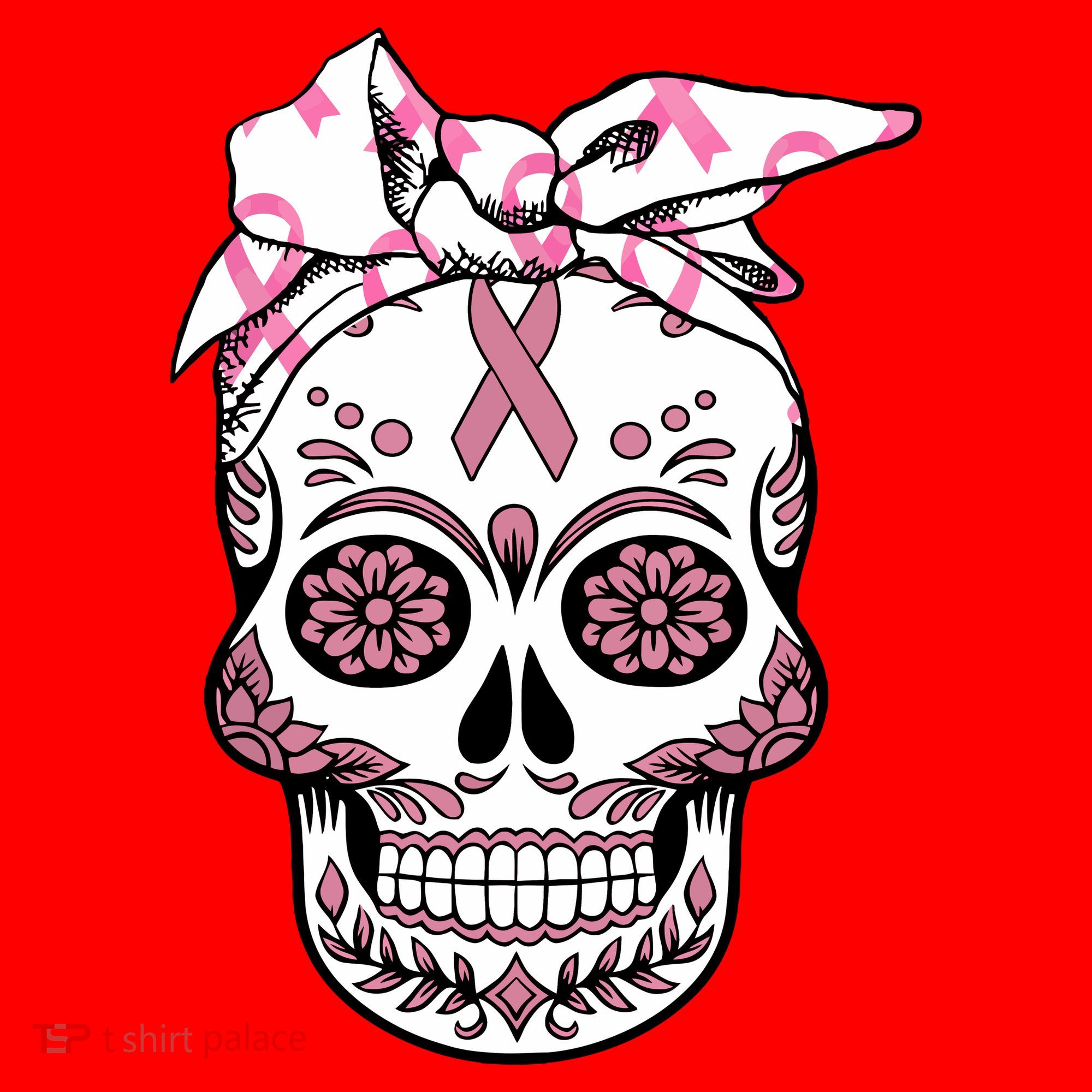 Halloween Breast Cancer Awareness Ribbon Skull Skeleton Santa Hat
